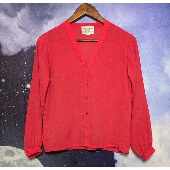 Charlotte Ford Boutique Tops - Vintage Red Sheer Button-Up Blouse Charlotte Ford Boutique Size 6 Classic Career